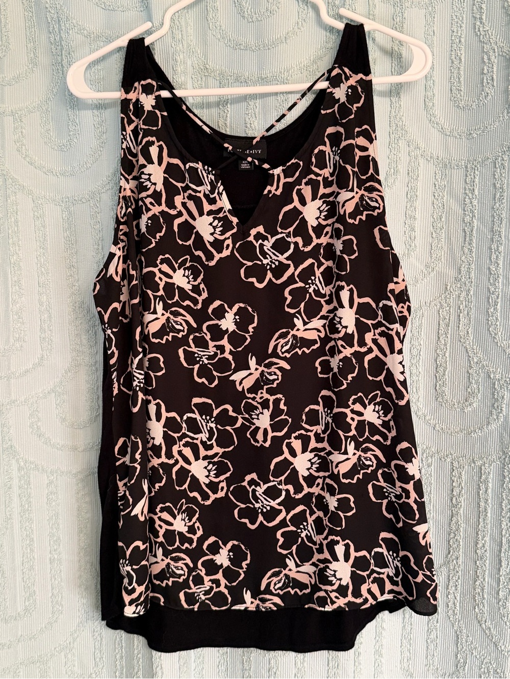 Black Tank with Blush Floral Print Overlay